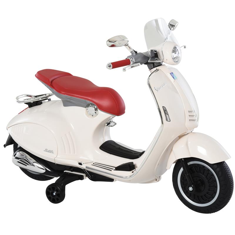foto del prodotto moto elettrica per bambini con licenza ufficiale vespa, 2 rotelle, luci e suoni, 108x49x75 cm, bianca