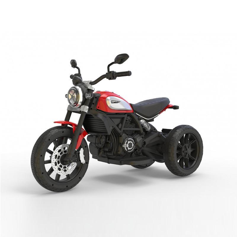 foto del prodotto moto elettrica per bambini con tre ruote, marcia indietro, batteria 12v 3.5ah, luci anteriori e posteriori, lettore musi