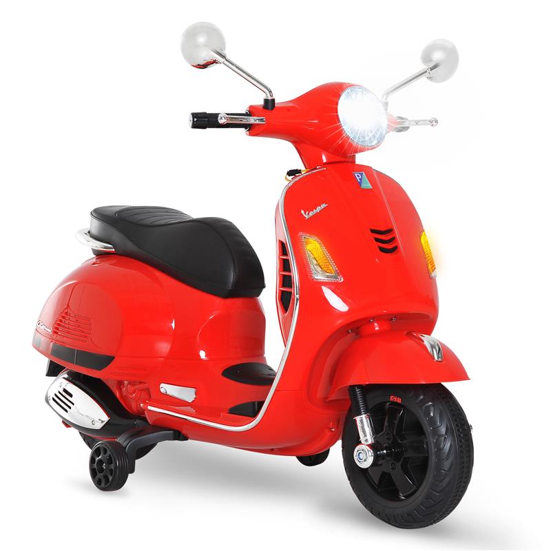 foto del prodotto moto elettrica per bambini design vespa, batteria 6v con suoni e luci, età 3-6 anni, rosso