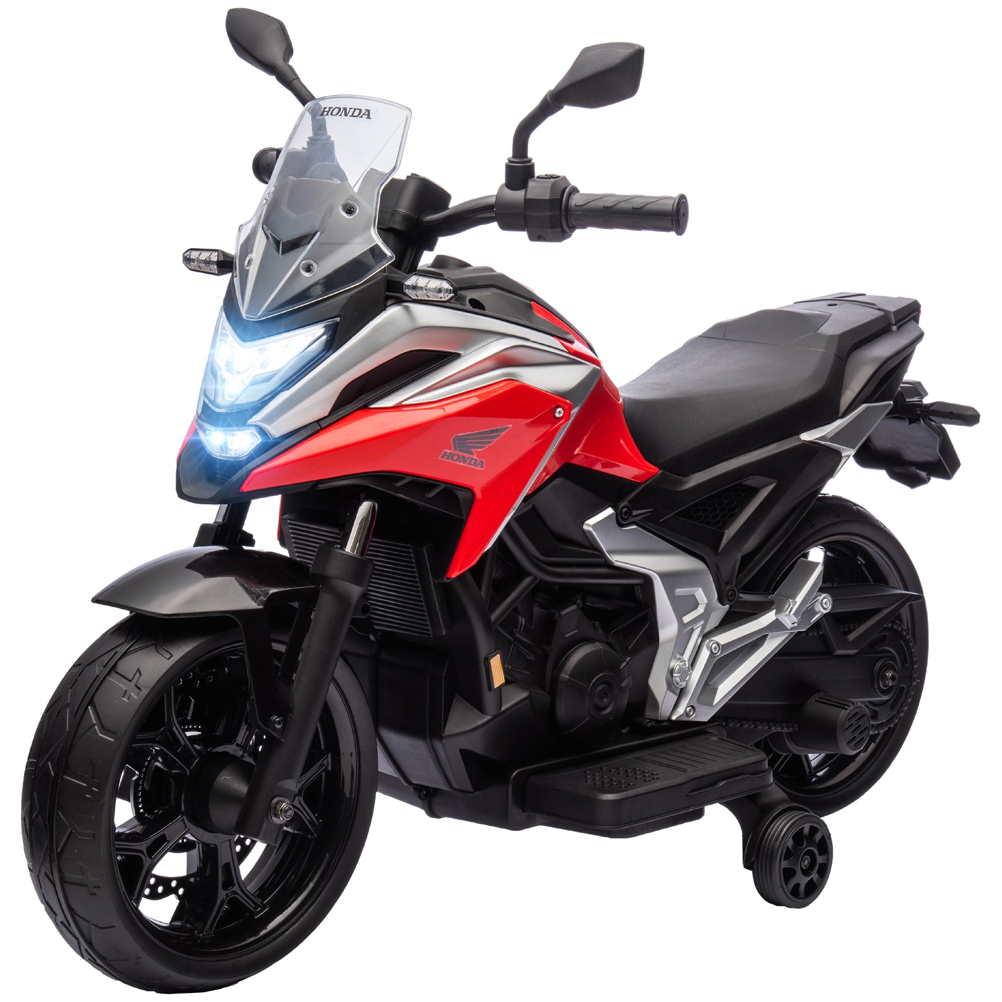 foto del prodotto moto elettrica per bambini licenza honda con fari e rotelle rosso