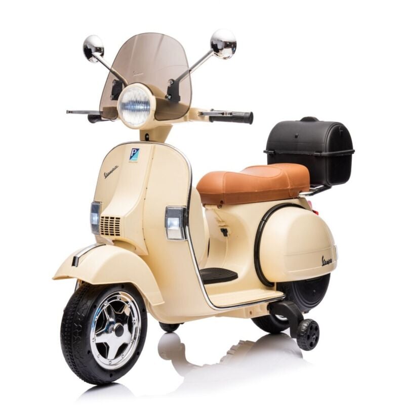 foto del prodotto moto elettrica per bambini piaggio vespa px 150 crema batteria 12 v