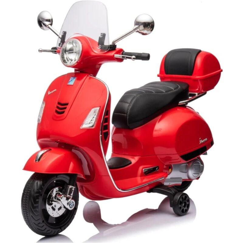 foto del prodotto moto elettrica piaggio vespa gts super 12v con bauletto e parabrezza rosso