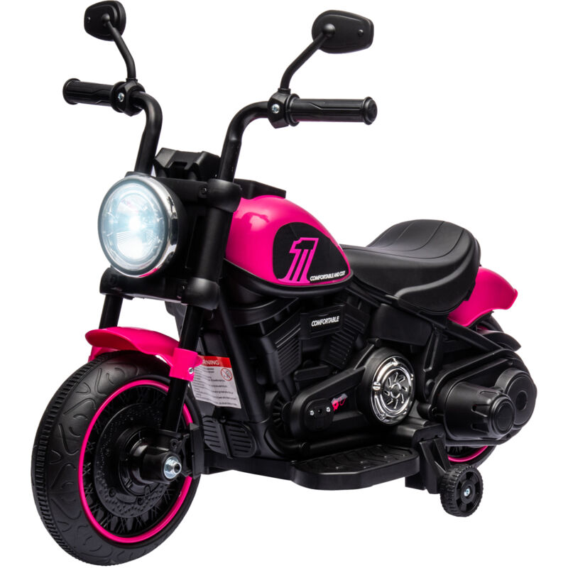 foto del prodotto moto giocattolo elettrica per bambini 18 36 mesi con rotelle rosa e nero homcom