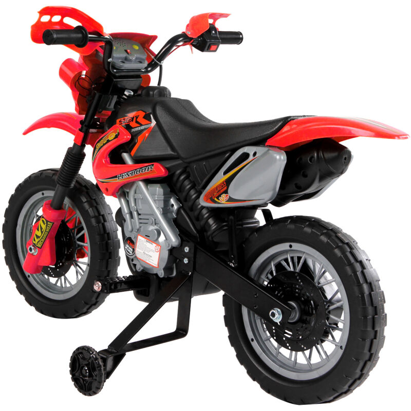 foto del prodotto moto per bambini in plastica pp con rotelle fari e musica rosso nero homcom