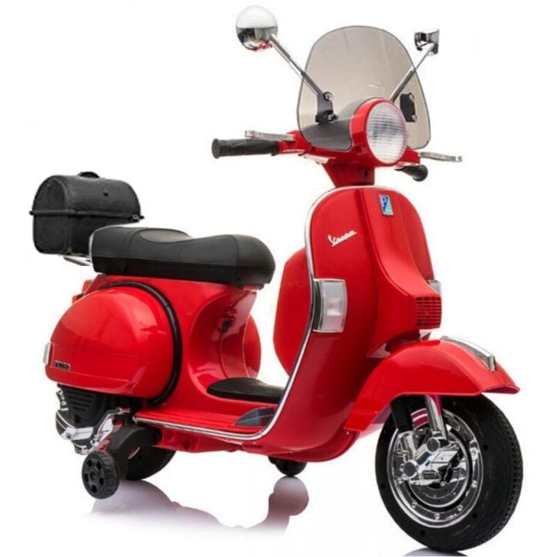 foto del prodotto moto scooter elettrico per bambini piaggio vespa px150 full con parabrezza e bauletto 12v rosso