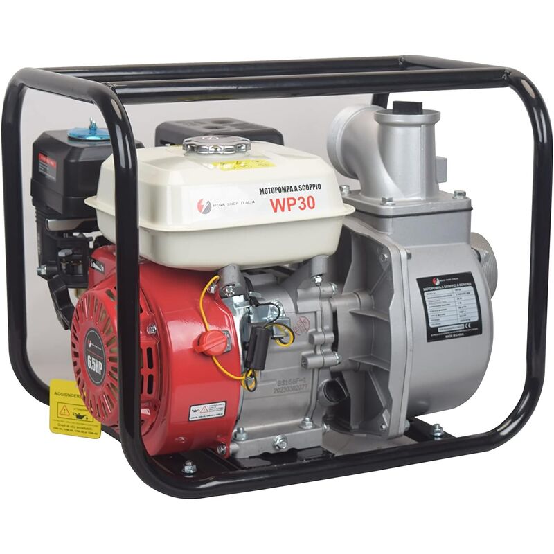 foto del prodotto motopompa a scoppio 4 tempi autoadescante motore a benzina 6,5 cv flusso 60.000 l h raccordo 3 pollici 30m