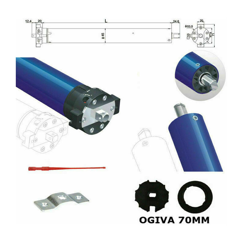 foto del prodotto motore per tende da sole 100 kg 50 nm adattattore rullo tondo ogiva 70 mm 230v