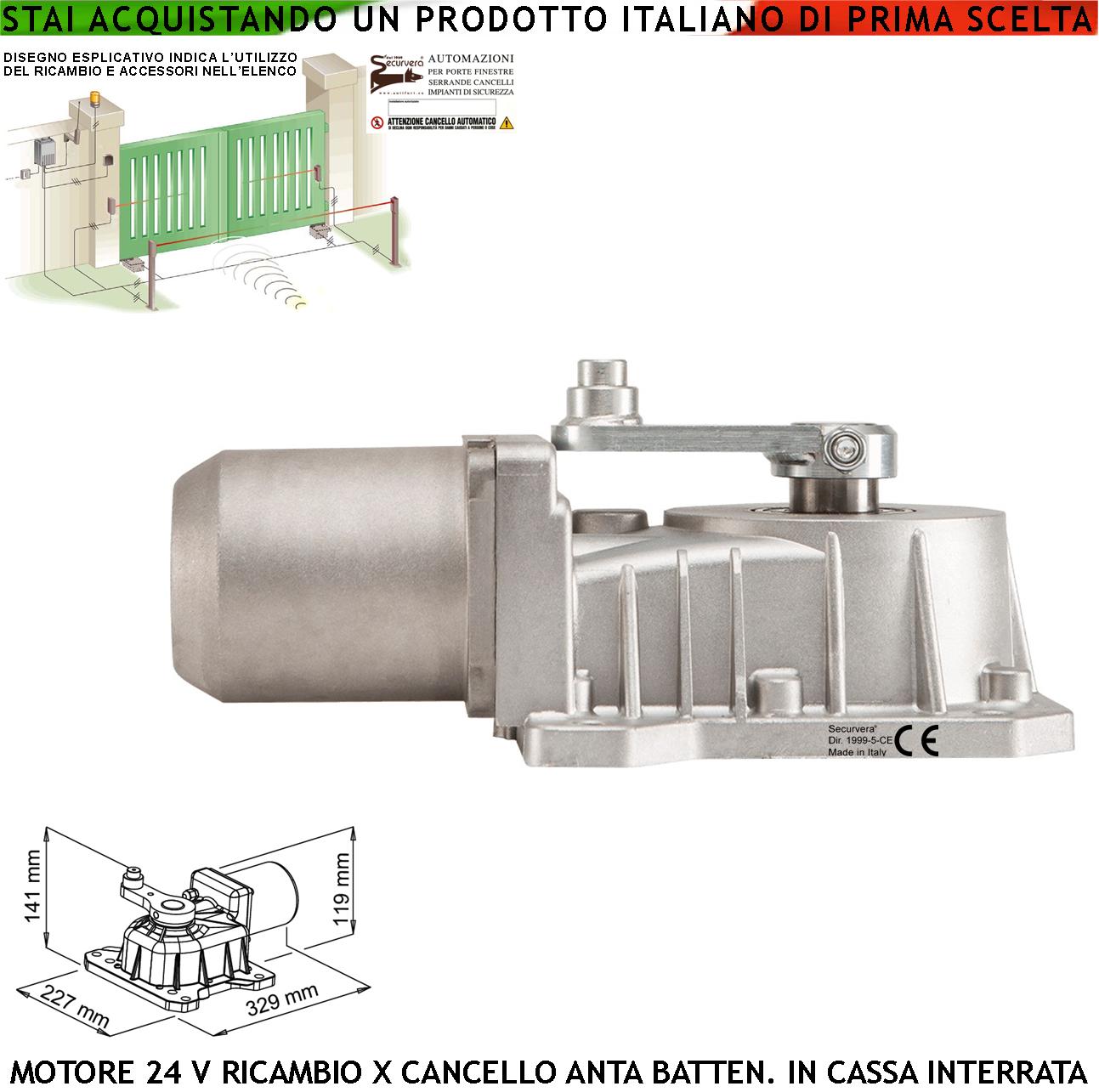 foto del prodotto motore ricambio 24 vdc tipo under pressofuso in alluminio ingranaggi in metallo per cassa interrata con sblocco a chiave del concello automatico ad anta battente 2,5 metri lavoro intensivo 250 nm ip67