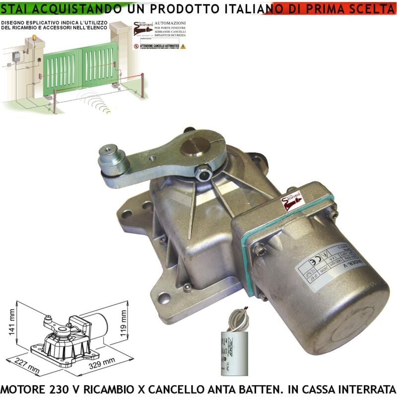 foto del prodotto motore under 230 v struttura pressofuso in alluminio ingranaggi in metallo ricambio per cassa interrata con sblocco a chiave concello automatico anta