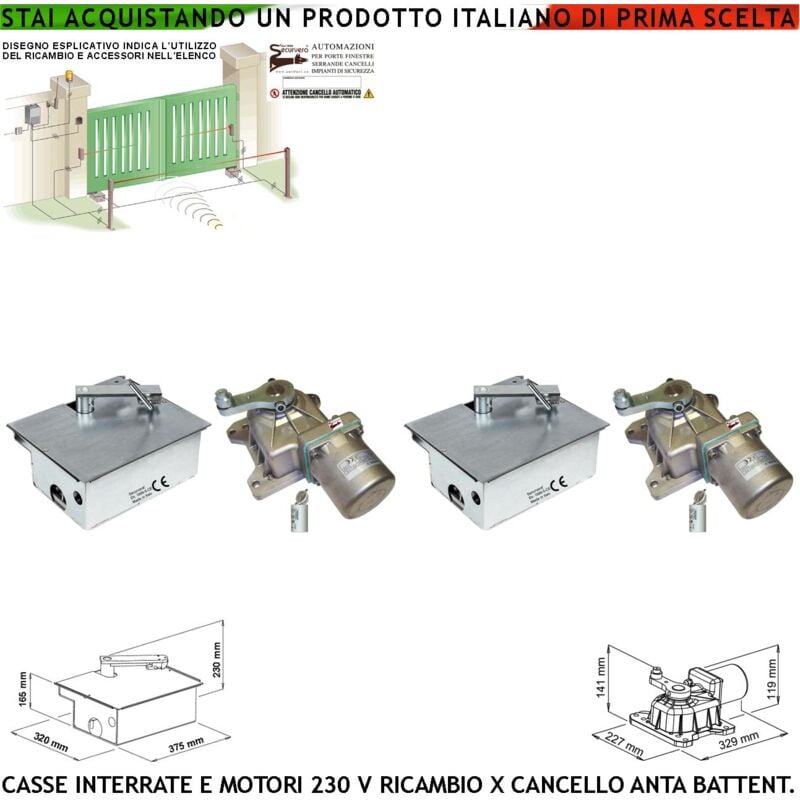 foto del prodotto motori under 230 v completi di casse interrate autoportanti possono sostenere ante cancello fino a 5 q.li in acciaio zincato ambidestre set staffe