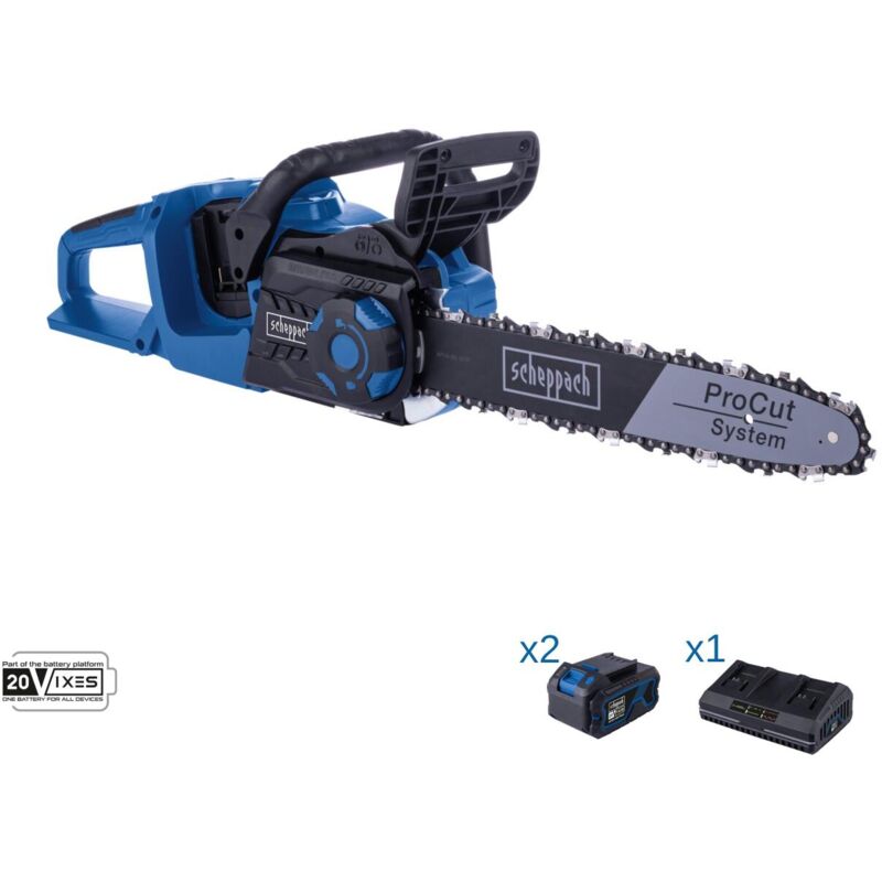 foto del prodotto motosega 2x20v 2 batterie doppio caricatore ixes scheppach bc cs355duo x