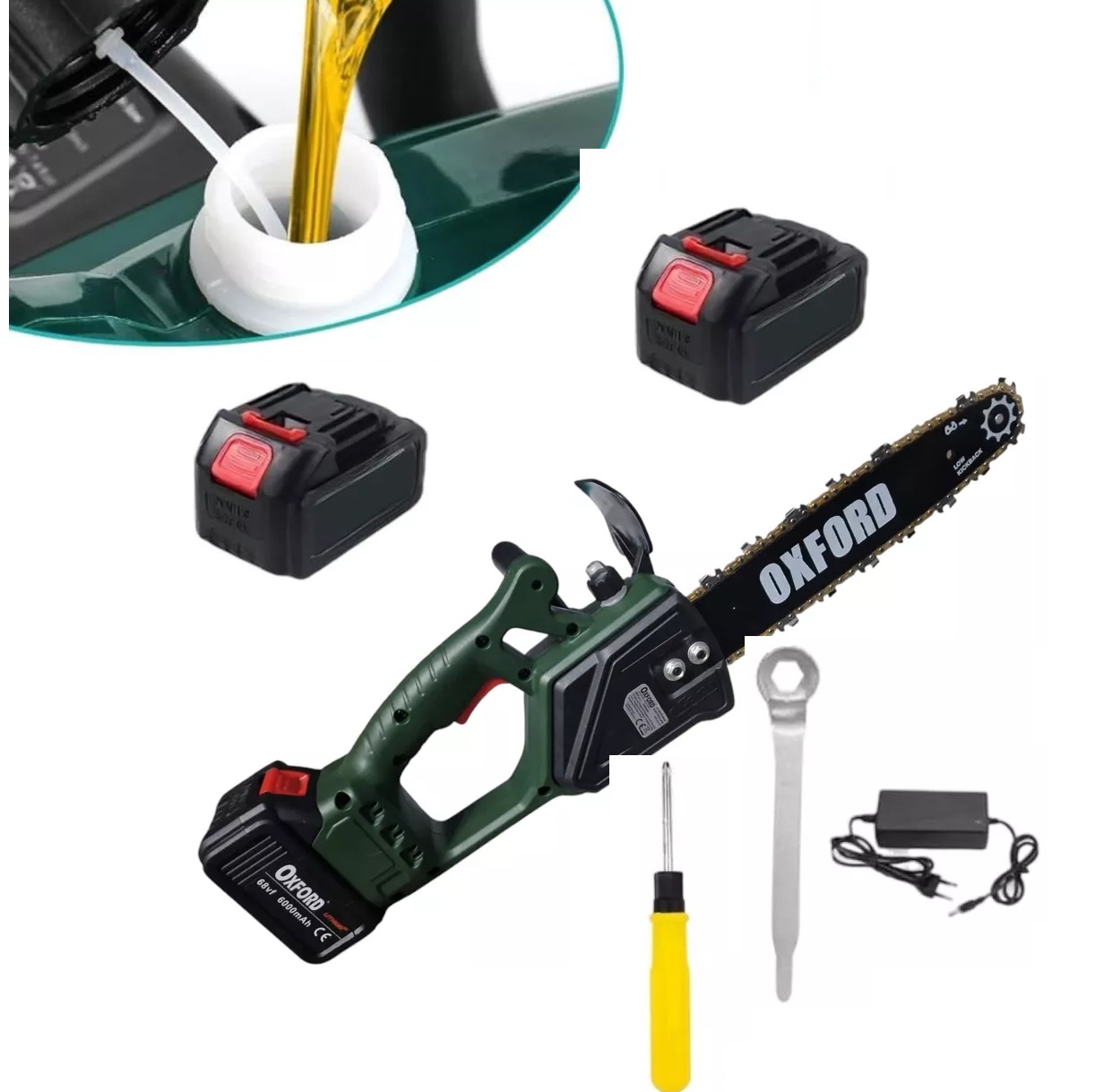 foto del prodotto motosega a batteria 12 lama 30cm elettrosega da potatura tagliarami 68vf 6000ma