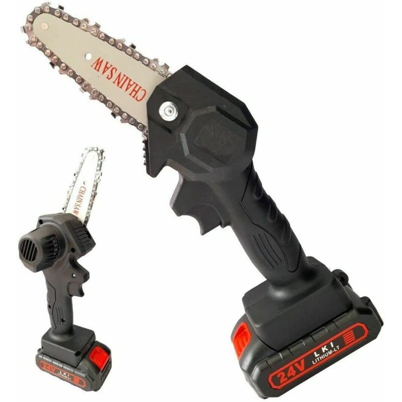 foto del prodotto motosega a batteria 4 pollici portatile 24v con una batteria inclusa mini elettrosega tagliarami