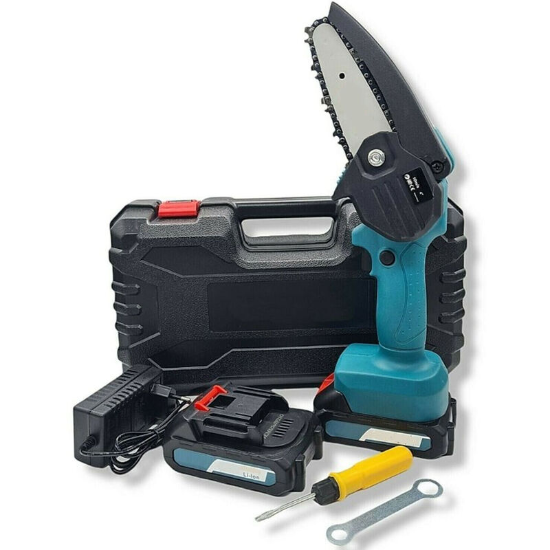 foto del prodotto motosega a doppia batteria 26v mini elettrosega potatore lama 4 pollici valigia