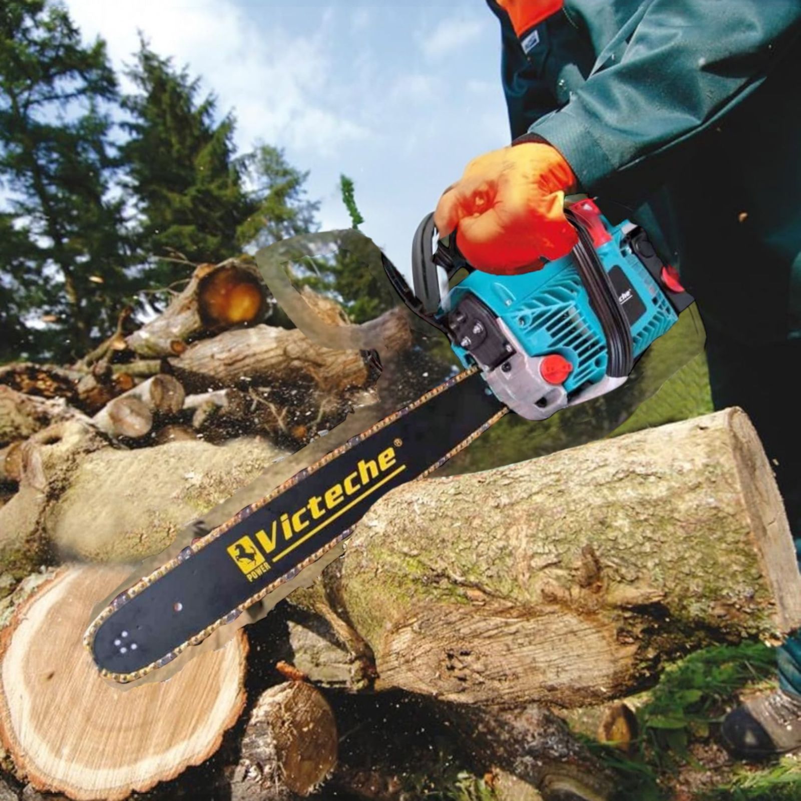 foto del prodotto motosega a scoppio 68cc 2 tempi con barra da 55cm per potatura pota giardinaggio vg12021