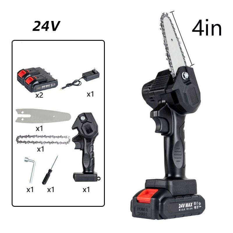 foto del prodotto motosega elettrica portatile a batteria con regolazione della velocità e 2 batterie, per potatura alberi, taglio, nero