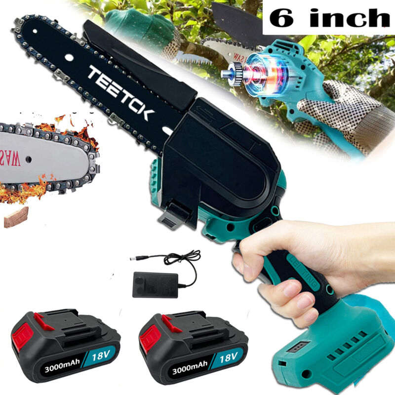foto del prodotto motoseghe a batteria, motosega elettrica a batteria da 6 , mini sega portatile per la lavorazione del legno, potente motosega 2 batterie da 3000