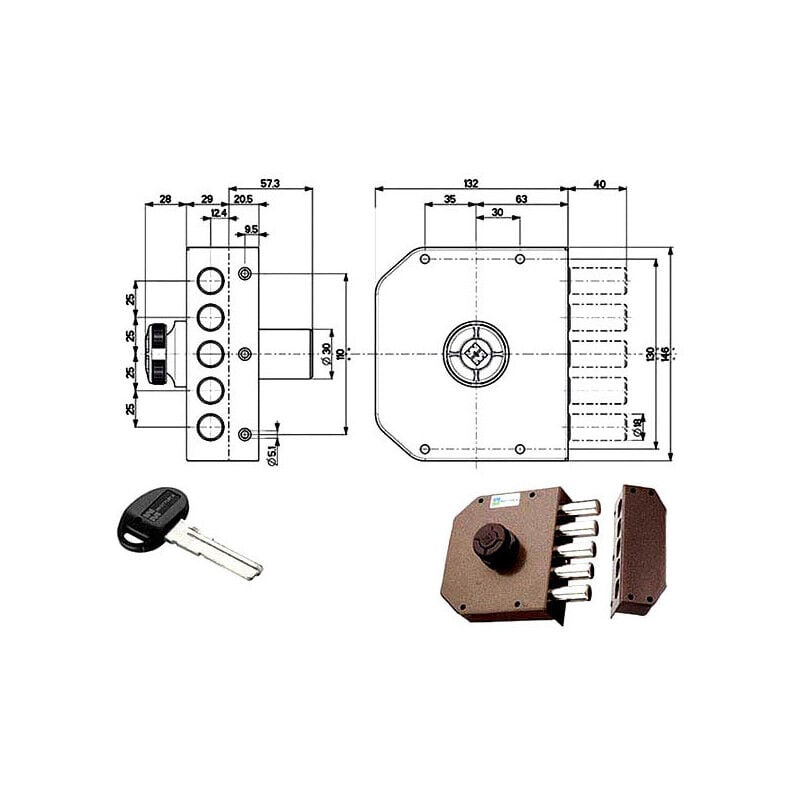 foto del prodotto mottura - serratura di sicurezza per legno - pompa - 132x146x30 mm