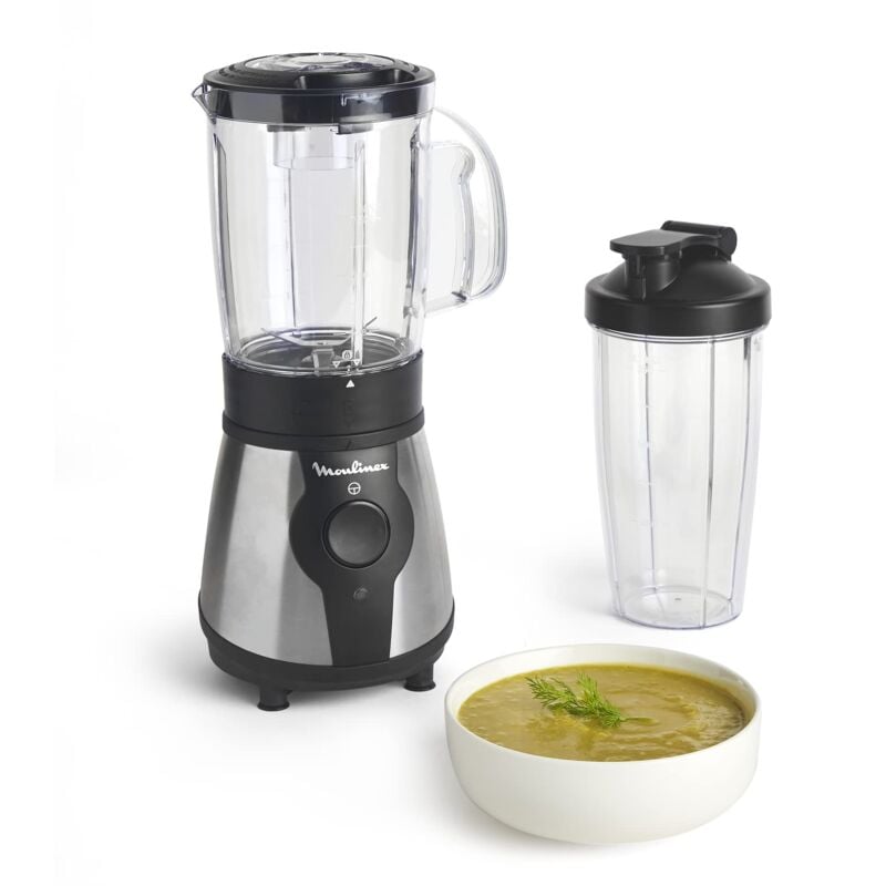 foto del prodotto moulinex blend go frullatore portatile con bottiglia da viaggio 750 ml, potenza 300w, design compatto e facile da pulire, lame in acciaio inox, mini