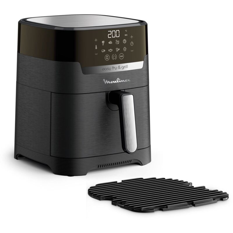 foto del prodotto moulinex easy fry grill, friggitrice ad aria 2 in 1, 4,6 litri 1kg, acciaio inox, friggitrice senza olio con griglia, display digitale touch, 8
