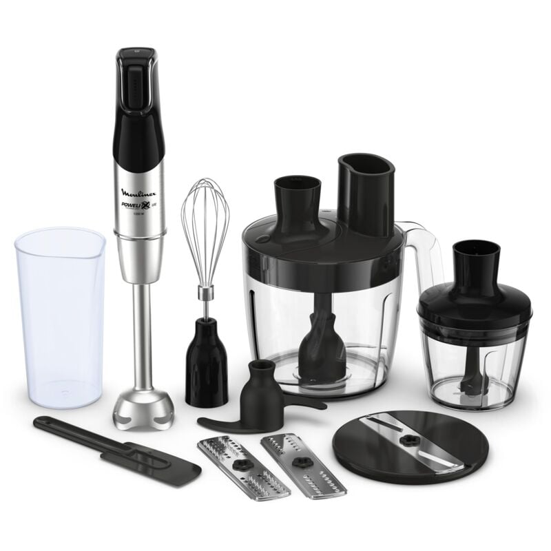 foto del prodotto moulinex infinyforce pro frullatore a immersione, 1200 w, lame resistenti, 5 funzioni, 3 accessori con robot multifunzione, mixer a immersione con