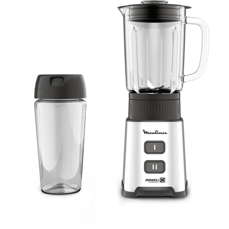 foto del prodotto moulinex lm17gd10 pulseo frullatore con bottiglia da viaggio 600 ml, potenza 400w, capacit 0.7 litri, tecnologia powelix, frullatore elettrico con