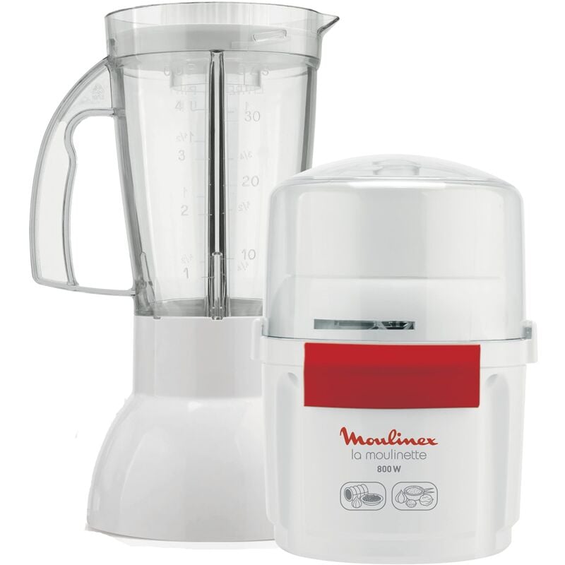 foto del prodotto moulinex tritatutto e frullatore la moulinette 800 w frullatore a doppia lama in acciaio inossidabile da 200 g e 750 ml 1 2 3 frutti bianco rosso