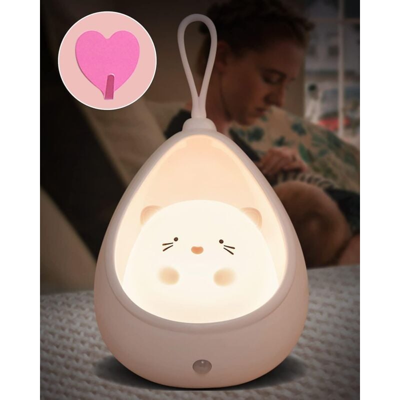 foto del prodotto moxtoyu luce notturna per bambini a forma di gatto, luce notturna per bambini con sensore, luce notturna ricaricabile per bambini con gancio, luce