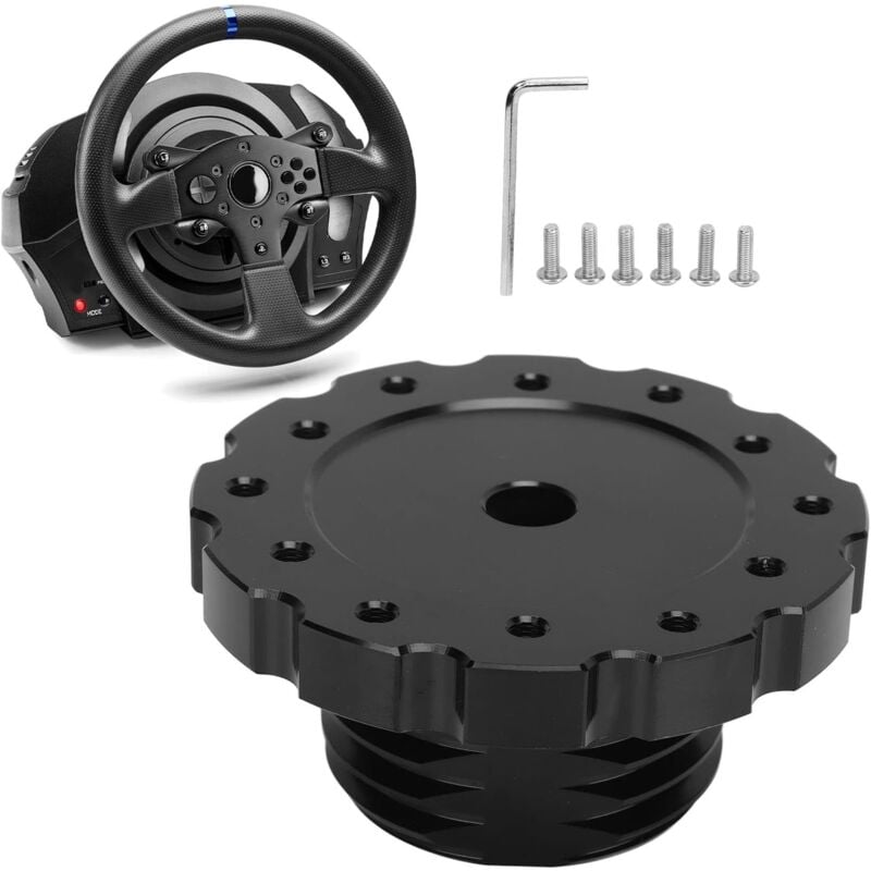 foto del prodotto mozzo per volante rosvola adattatore per volante nero, ricambio preciso per volante thrustmaster t300 t500 pcd 73 mm