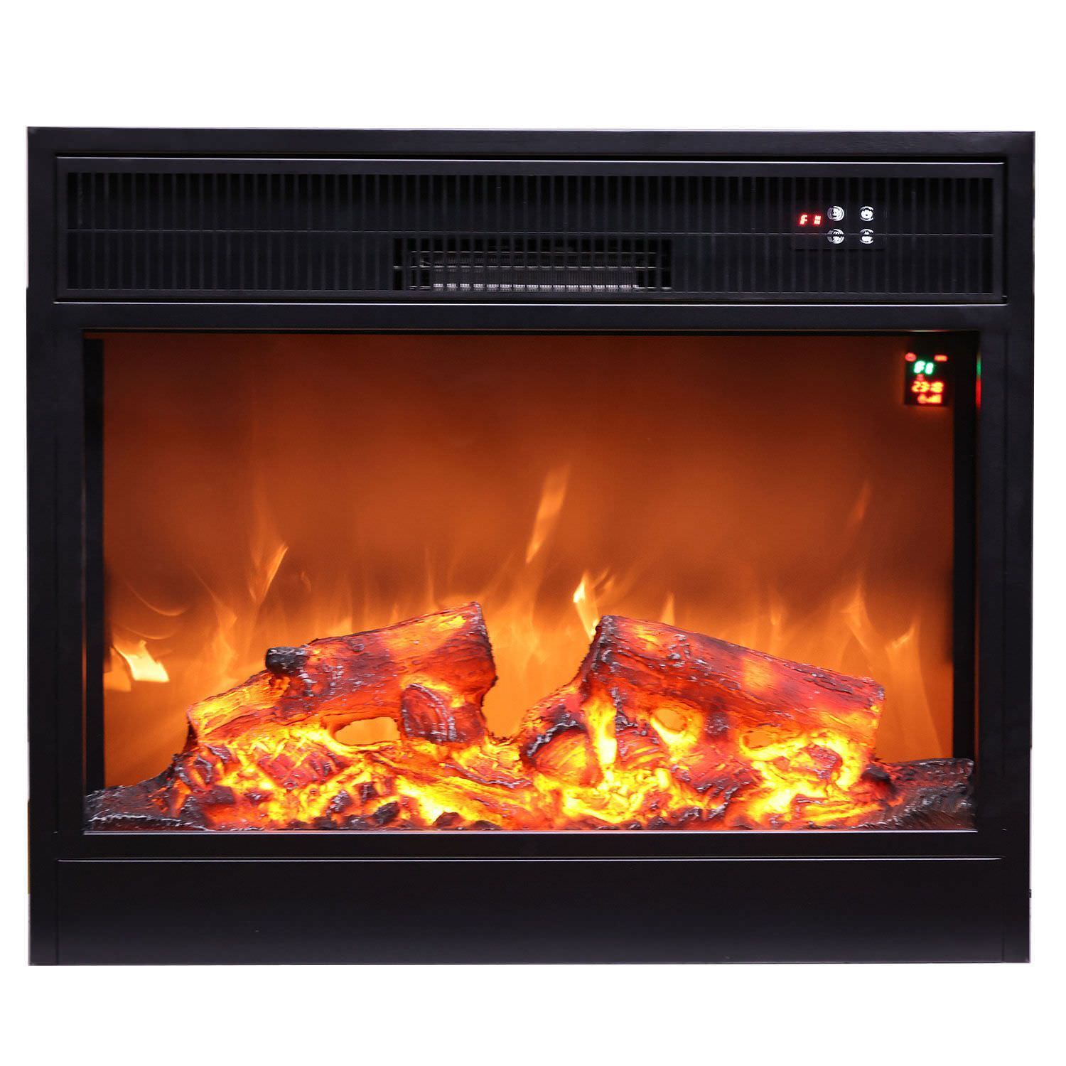foto del prodotto mpc inserto elettrico camino nero in acciaio inox da incasso con telecomando bruciatore elettrico 750w1500w adatto per caminetti esistenti modello teide 75 cm