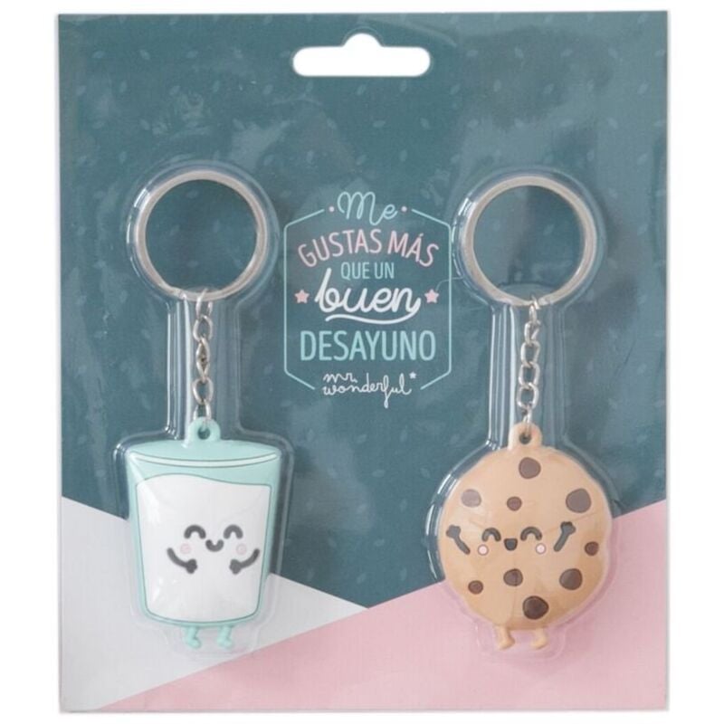 foto del prodotto mr. wonderful set di 2 portachiavi mr.wonderful biscotto e bicchiere coppie sono il latte, gomma, multicolore, 5 x 5 x 1 cm