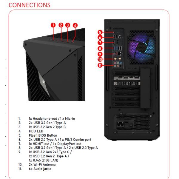 foto del prodotto msi mpg infinite x2 14nug7 471it intel core i7 i7 14700kf 32 gb ddr5 sdram 2 tb ssd nvidia geforce rtx 4080 super windows 11 home tower pc nero 00 b90421 471
