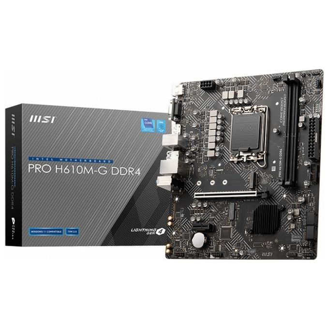 foto del prodotto msi pro h610m-g ddr4, scheda madre micro-atx - supporta i processori intel 12th gen core, lga 1700-2 x dimm 3200mhz , 1x slot pcie 4.0 x16, 1 x m.2 gen3, intel 1g lan, hdmi 2.1, dp 1.4 e vga