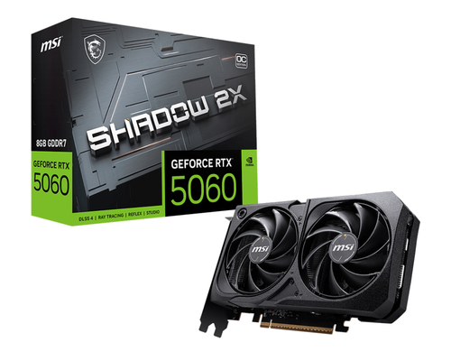 foto del prodotto msi vga geforce rtx 5060, rtx 5060 8g shadow 2x oc, 8gb gddr7, hdmi dp 3, atx, dual fan, oc, bulk ed