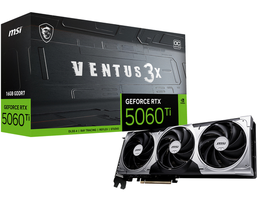 foto del prodotto msi vga geforce rtx 5060 ti, rtx 5060 ti 16g ventus 3x oc, 16gb gddr7, hdmi dp 3. atx, triple fan ,o