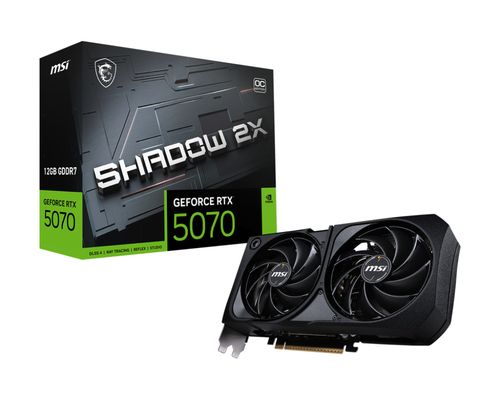 foto del prodotto msi vga geforce rtx 5070, rtx 5070 12g shadow 2x oc, 12gb gddr7, hdmi dp 3, atx, dual fan, bulk edit, senza scatola