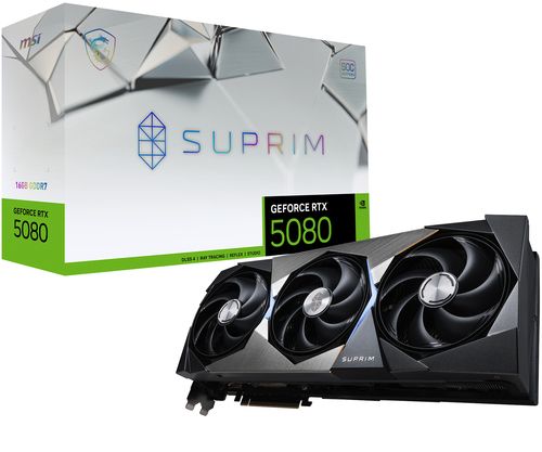 foto del prodotto msi vga geforce rtx 5080, rtx 5080 16g suprim soc, 16gb gddr7, hdmi dp 3, atx, tri frozr, oc