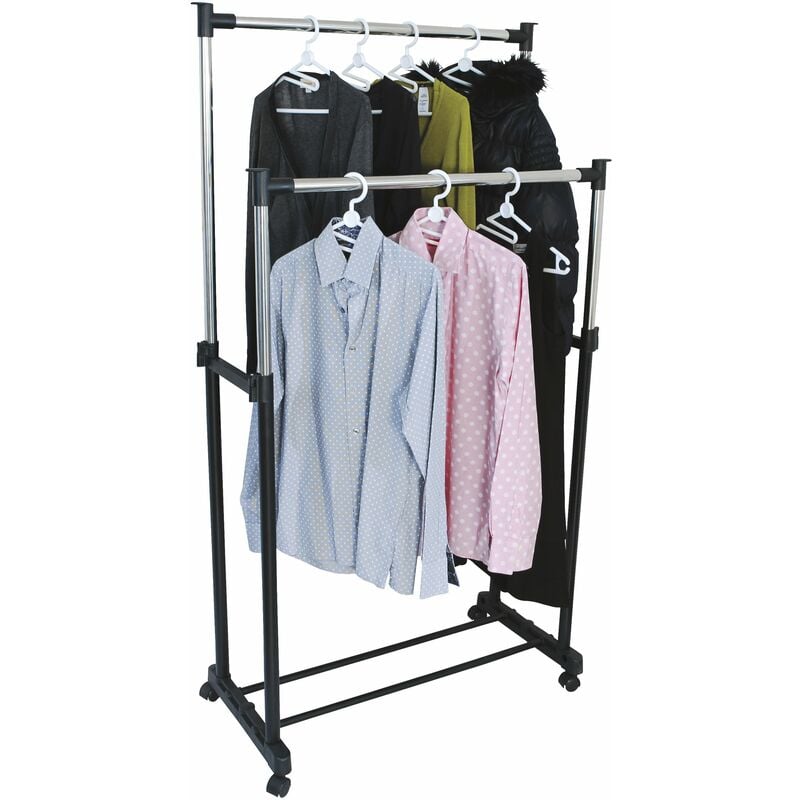 foto del prodotto msv 295 appendiabiti con rotelle, doppia barra in plastica metallo acciaio, 83 x 32 x 95 cm, colore nero