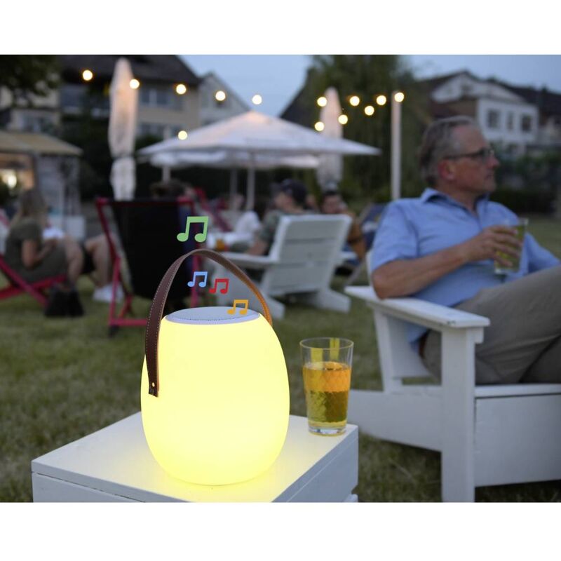 foto del prodotto mt69083 spika lampada led da tavolo per esterni con altoparlante 10 w rgbw bianco megatron