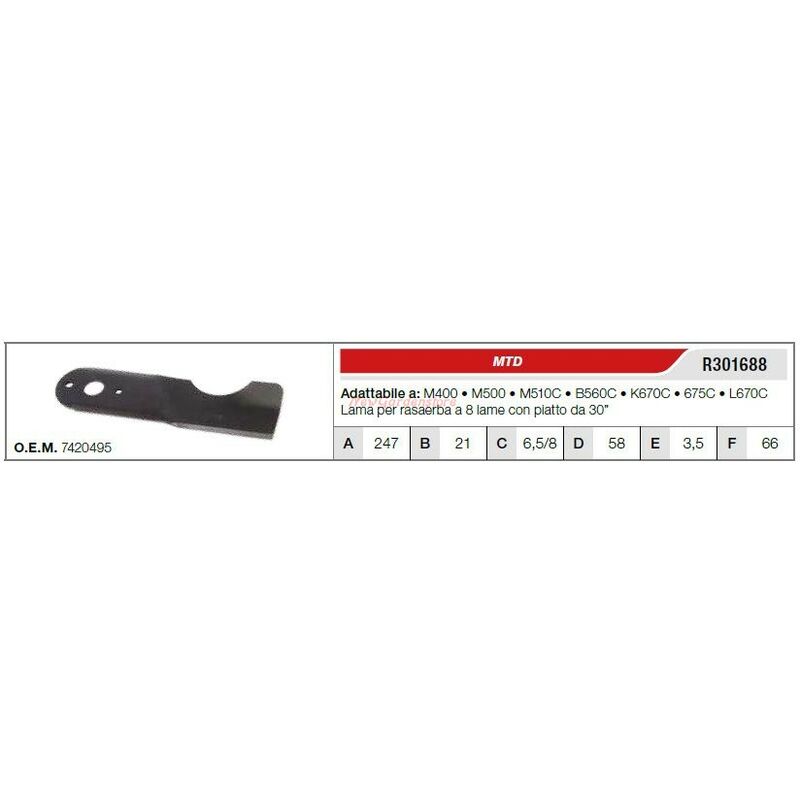 foto del prodotto mtd lama trattorino tagliaerba rasaerba tosaerba m400 500 510c r301688 742 0495