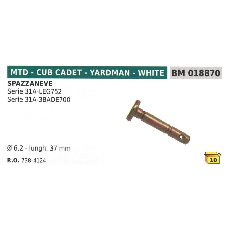 foto del prodotto mtd perno spinotto elastico di sicurezza 6,2mm l 37mm spazzaneve 31a leg752