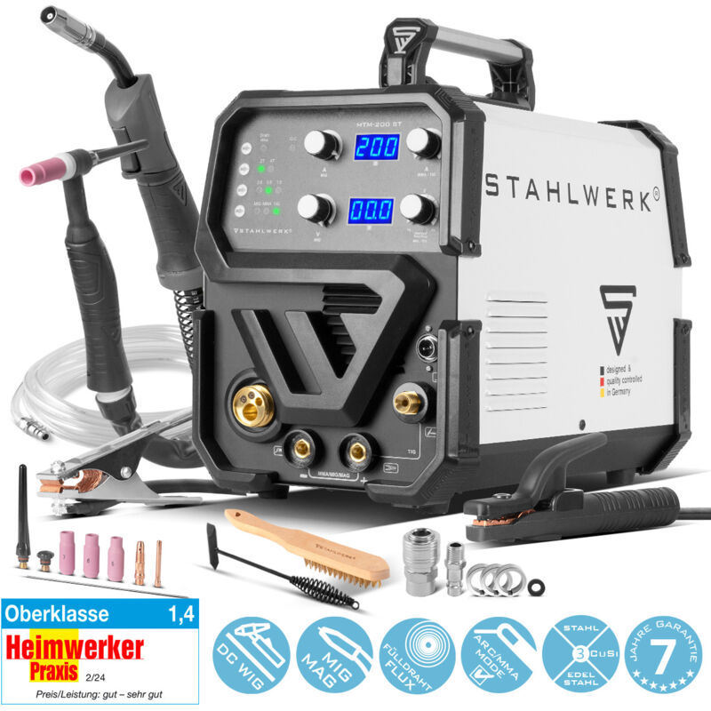 foto del prodotto mtm 200 st saldatrice combinata 3 in 1 con alimentazione filo sinergica da 200 a stahlwerk