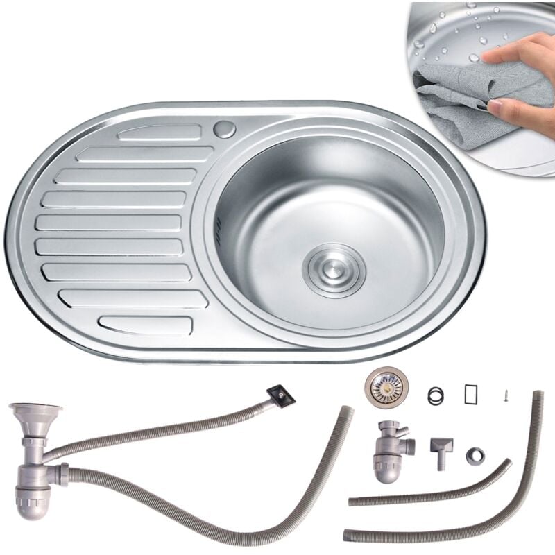 foto del prodotto mucola - 77cm lavello in acciaio inox lavello rotondo lavello da incasso + ripiano lavello da cucina