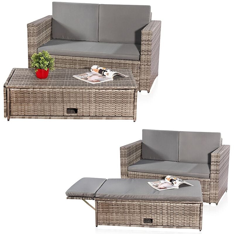 foto del prodotto mucola nuovo lounge mobili da giardino divano panca tavolo pieghevole rattan posti a sedere grigio