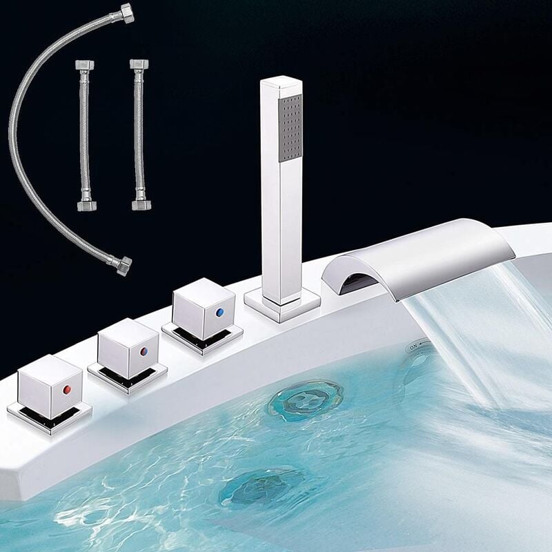 foto del prodotto mucola set doccetta a 5 fori per doccetta set doccia rotondo rubinetto bagno bordo vasca cromato