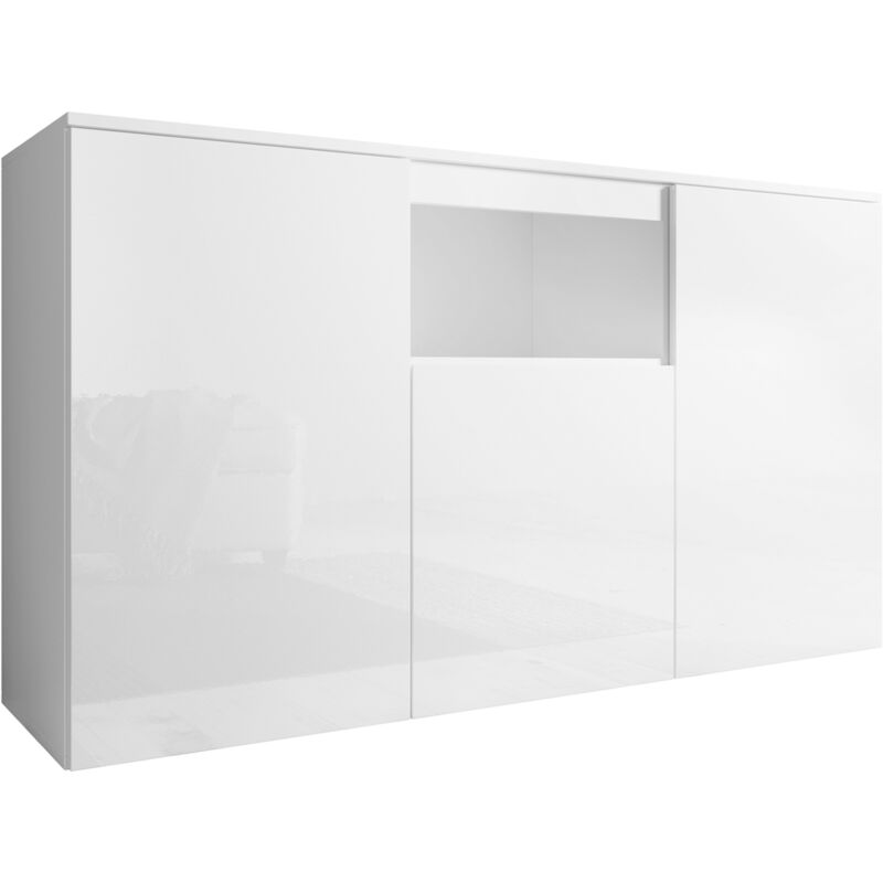 foto del prodotto muebles bonitos credenza 3 ante madia moderna soggiorno mobiletto sala da pranza buffet cucina 140x80x40cm modello nevada nero finitura lucida
