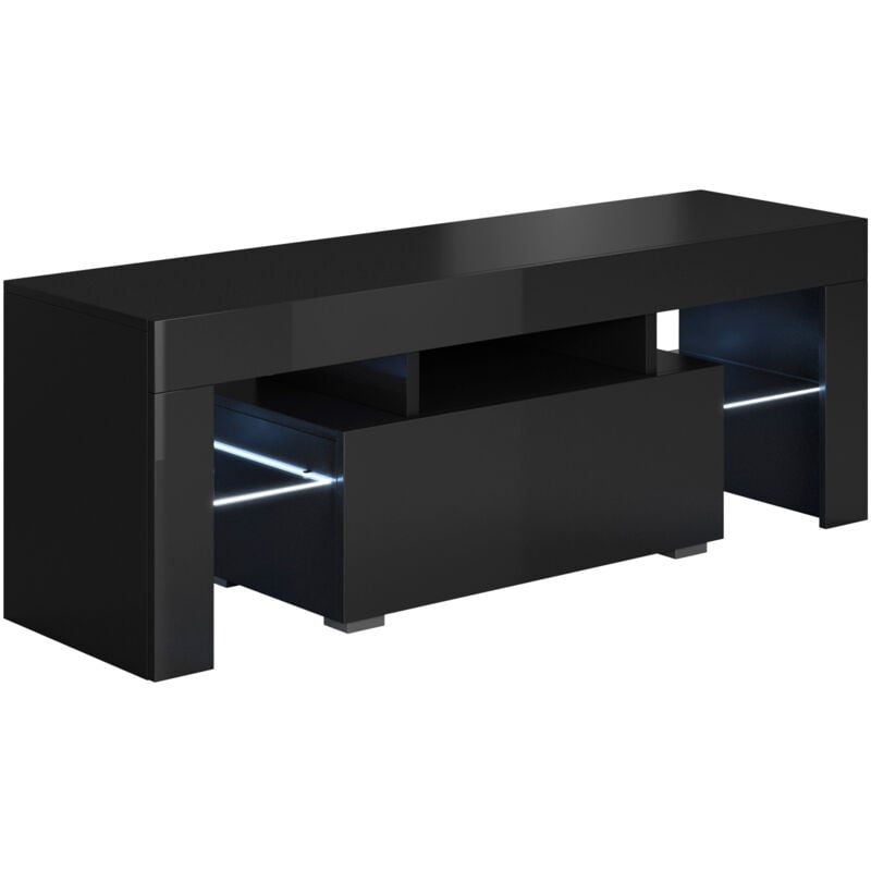 foto del prodotto muebles bonitos mobile tv con led mobile da soggiorno porta tv salotto stilo moderno 1 cassetto 130x45x35cm modello elio nero finitura lucida