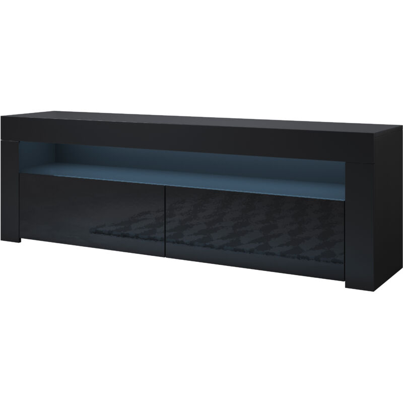 foto del prodotto muebles bonitos mobile tv con led mobile da soggiorno porta tv salotto stilo moderno 2 ante 140x50x35cm modello aker nero finitura lucida