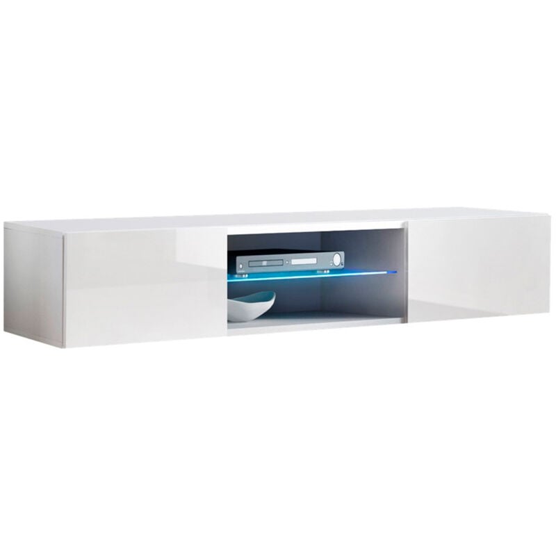 foto del prodotto muebles bonitos mobile tv sospeso con led mobile da soggiorno moderno porta tv salotto 2 ante 2 scomparti 160x30x38cm modello tibi bianco lucido