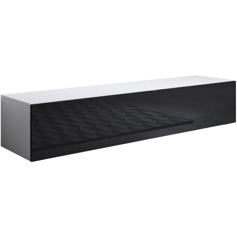 foto del prodotto muebles bonitos mobile tv sospeso mobile da soggiorno moderno porta tv salotto 1 anta 160x30x40cm modello luke h2 bianco e nero finitura lucida